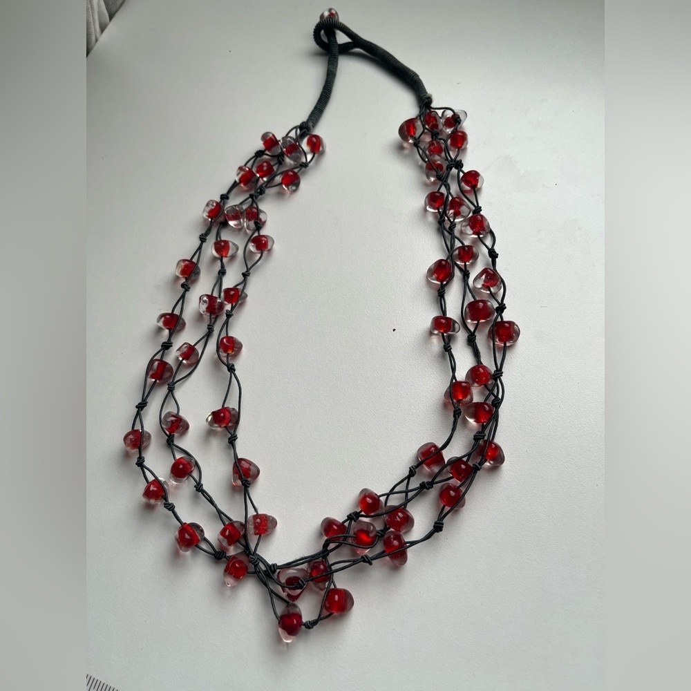 Red Bead Multi-Strand Necklace